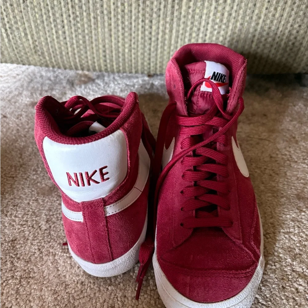 Nike Burgundy High-Top Sneakers with White Swoosh